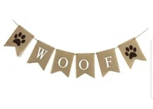 Arpillera Woof Patas Perro Banner Fiesta Decoración, Cachorro Pawty Mascota Decoración - Imagen 1 de 3
