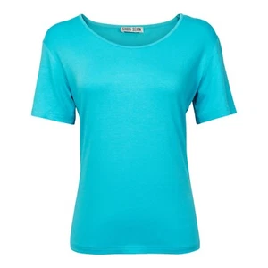 T-shirt manica corta vita turchese elegante short sleeve fit turchese viscosa tinta unita - Foto 1 di 1