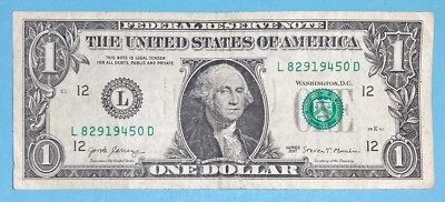August 29, 1945 Birthday Note $1 One Dollar Bill L 82919450 D (8 - 29 - 1945 _)` - Image 1 of 2