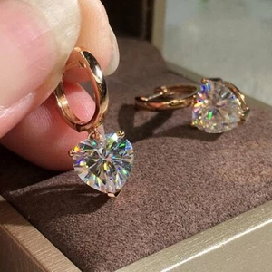 Fashion Women Cubic Zircon Earrings Crystal Heart Ear Hoop Drop Dangle Jewelry - Picture 1 of 3