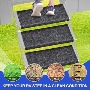 Black Ristow RV Step Covers 3 Pack 18'' Wide Rug Hooks Fit 8-11'' Deep Camper - Picture 1 of 7