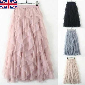 Women high waist mesh TUTU maxi SKIRTS sheer net tulle pleated a line long dress - Picture 1 of 15