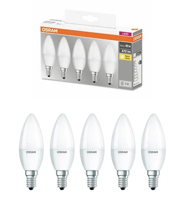 OSRAM 5w LED E14 SES  40w 470lm Warm White Classic 2700K A+ 5 pack - Image 1 of 4