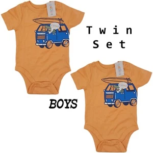 Garanimals Infant Baby Boys Lot 2 Twin Graphic Short Sleeve Rompers Sz 6-9M NEW - Picture 1 of 1
