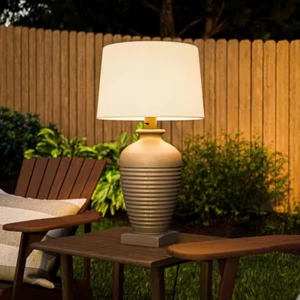 Gray Concrete Finish Outdoor Indoor Table light Lamp with Off-White shade 30inch - Picture 1 of 4