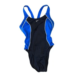 Nike Fast Back One-Piece Swimsuit Swoosh Logo Colorblock Blue Girls 12 #282H - Picture 1 of 3