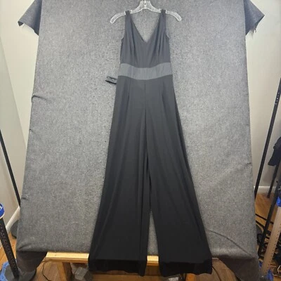 Mono para mujer Lauren Ralph Lauren 2 negro pierna ancha cinturón lazo jersey elástico Foto 1 de 4