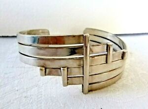 Artisan Sterling Silver Modernist "Stair-step" Cuff Bracelet 40.6 Grams