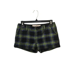 Hollister Wool Blend Black Green Blue Plaid Mini Shorts Size 0 Low Rise - Picture 1 of 7