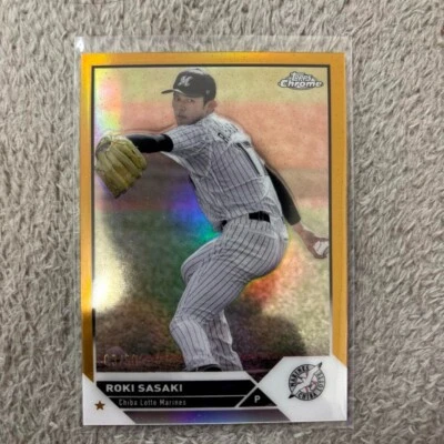 Roki Sasaki Topps Chrome 2023 Baseball Card Yellow Refractor Limited /50 Dodgers - Image 1 of 3