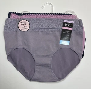 Bali DFMLB3 M/6Comfort Lace Trim Brief Underwear 3-Pack Womens Purple Blue Pink - Picture 1 of 5