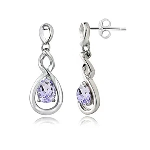 925 Sterling Silver Amethyst Triple Infinity Twist Dangle Earrings - Picture 1 of 3
