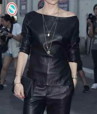 Women Black Top Lambskin Leather Handmade Formal Stylish Casual Party Genuine - Image 1 of 4