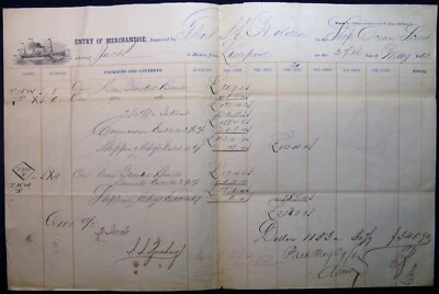 1862 LIVERPOOL CLOTH WORSTED TRADE SHIP OCEAN SCUD CARGO MANIFEST PHILADELPHIA - Image 1 of 2