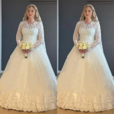 Princess Wedding Dresses Long Sleeves Lace Applques A Line Tulle Bridal Gowns - Image 1 of 4