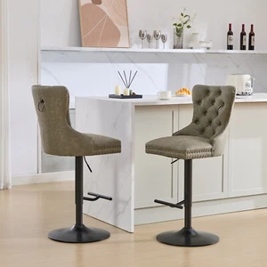 Swivel Barstools PU Upholstered Bar Stools 25-33" Height Bar Chairs Olive Green - Picture 1 of 12