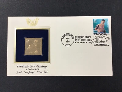 1998 Jack Dempsey Wins FDC Celebrate the Century 1910's selo réplica ouro 22K - Imagem 1 de 4