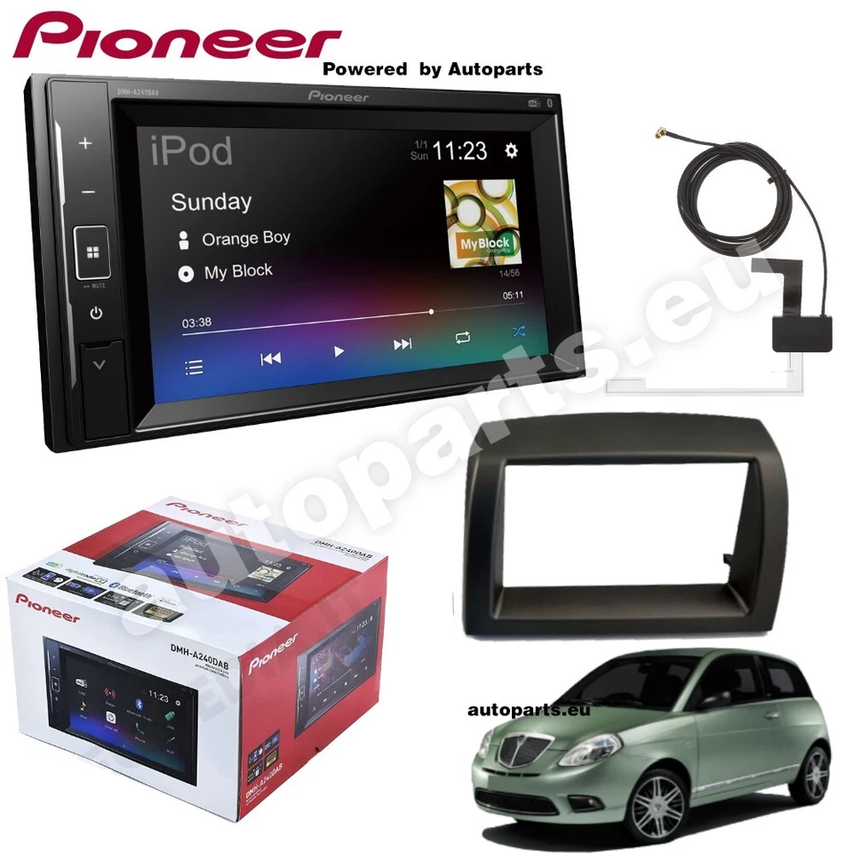 Kit Autoradio Pioneer DMH-A240DAB 2DIN Bluetooth USB per Lancia Ypsilon dal 2003 - Immagine 1 di 4