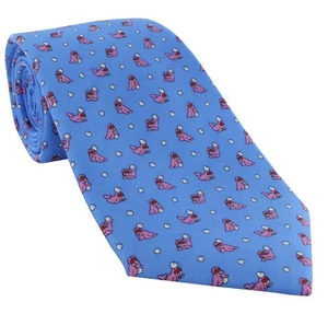 Light Blue with Pink Sea Lions Silk Tie - Picture 1 of 4