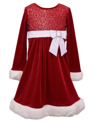Bonnie Jean Girls Dress Party Velvet Scarlett Fur Christmas Santa Holiday Sz 4 - Image 1 of 3