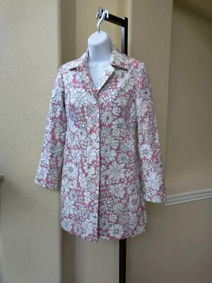 Ann Taylor LOFT Floral Pink & White Long Blazer Size 0P Women's - Image 1 of 4