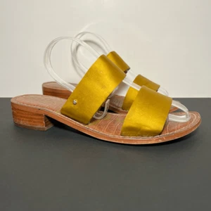 Womens SAM EDELMAN Jeni Gold Satin Block Heeled Sandals / Size 9 Medium - Picture 1 of 8