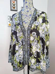 Free People Women's M/L Floral Cinched Zip Kimono Jacket Floral Boho Oversized - Picture 1 of 7