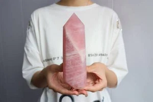 2LB Natural Rose Quartz Obelisk Quartz Crystal Point Wand Tower Reiki specimen - Picture 1 of 10