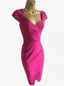 Lipsy Bodycon Wrap Dress Size 16 Hot Pink Party Occasion Wedding Races - Picture 1 of 12