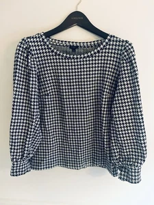 Talbots Houndstooth Top Black & White Long Sleeve Pearl Buttons Cuff Sz 1X - Picture 1 of 6