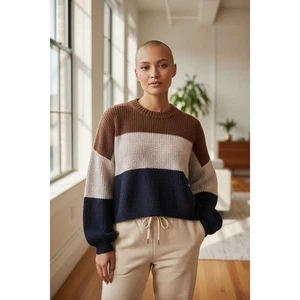 Chase Colorblock Chunky Knit Sweater - Brown, White, & Navy - Size Med - Picture 1 of 4