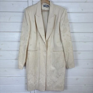 WALLIS Jacket Womens Size UK 18 Ivory Floral Jacquard Wedding Occasion Longline - Picture 1 of 10