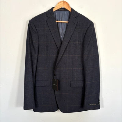 Abrigo deportivo John Varvatos Bedford para hombre talla 44R azul marino a cuadros 2 botones mezcla de lana nuevo Foto 1 de 4