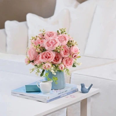 4 Paquetes Peonías Artificiales Flores Seda Ramo Rosa Claro para Hogar Boda Foto 1 de 4