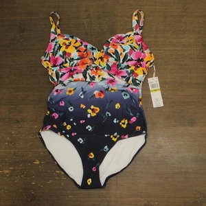 Anne Cole Floral Gradient Surplice One-Piece Swimsuit Gradient Floral Blue 14 - Picture 1 of 8