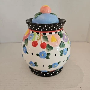 Mary Engelbreit 2000 Flowers and Cherries 7-1/2” Ceramic Canister By Michel & Co - Picture 1 of 19