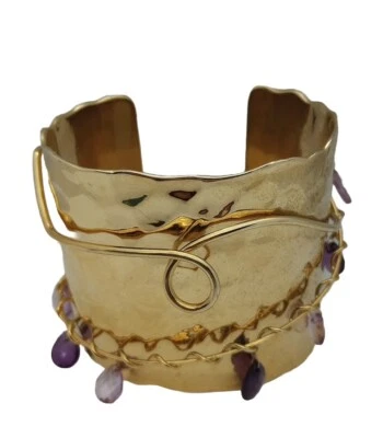 PULSERA BRAZALETE IMAN martillada con acrílico amatista cuelga declaración HSN Foto 1 de 4