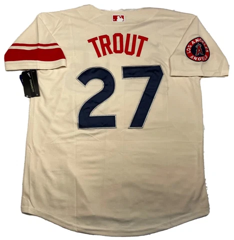 ANGELS JERSEY #27 MIKE TROUT SIZE M-3XL STITCHED CITY LOS ANGELES CREAM MENS Cover