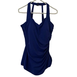 Lands' End Damen blau Schlankmacher Einteiler Neckholder Badeanzug Schwimmkleid Gr. 14 D - Bild 1 von 9