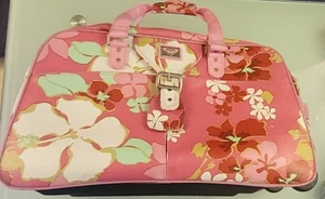 Vintage Roxy Quicksilver  Pink Floral Travel Luggage Rolling Duffle Bag Wheels - Picture 1 of 14