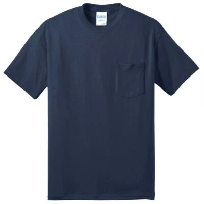 Port & Company PC55P Mens 50/50 5.5 oz T-Shirt with Pocket S-6XL Plain Tee - Image 1 of 4