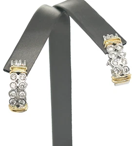 14K Gold Two - Tone Diamond Half Hoop Earrings - Picture 1 of 9