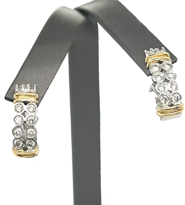 14K Gold Two - Tone Diamond Half Hoop Earrings - Image 1 of 4