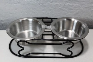 1 Stainless Steel Elevated Pet Food & Water Bowls w/Stand Dogs/Cats New Open Box - Picture 1 of 6