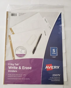 Avery 5 Big Tab Write & Erase Paper Dividers, White, Letter, 23075 - Picture 1 of 1