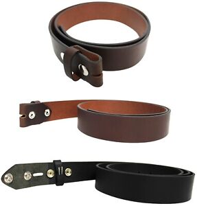 Leather Belt Strap with Press Studs for Pin Buckle. Width: 38mm. Black or Brown