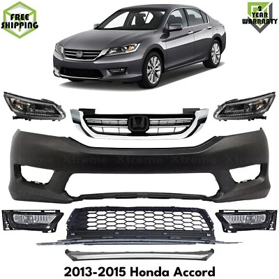 Front Bumper Cover Paintable Plastic & Headlights Kit For 2013-2015 Honda Accord — 第 1/4 张图片