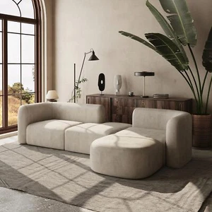 Luxury Modern Velvet Sofa, Tight Curved Back, Minimalist Comfy Couch, Cream - Picture 1 of 10