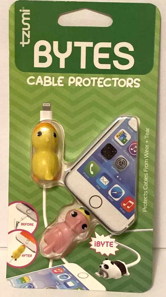 2 pack Tzumi Cord Bytes Phone Cable Protectors  New Yellow Duck Pink Duck Bird - Image 1 of 1