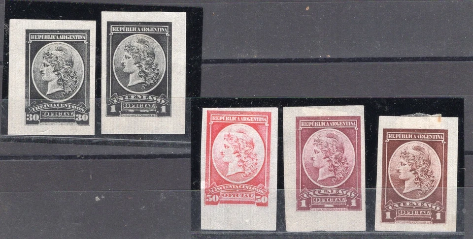 ARGENTINA, 5 OFFICIAL PROOFS STAMPS, HAMBOURG, DIFFERENT COLORS , MH - Image 1 of 1